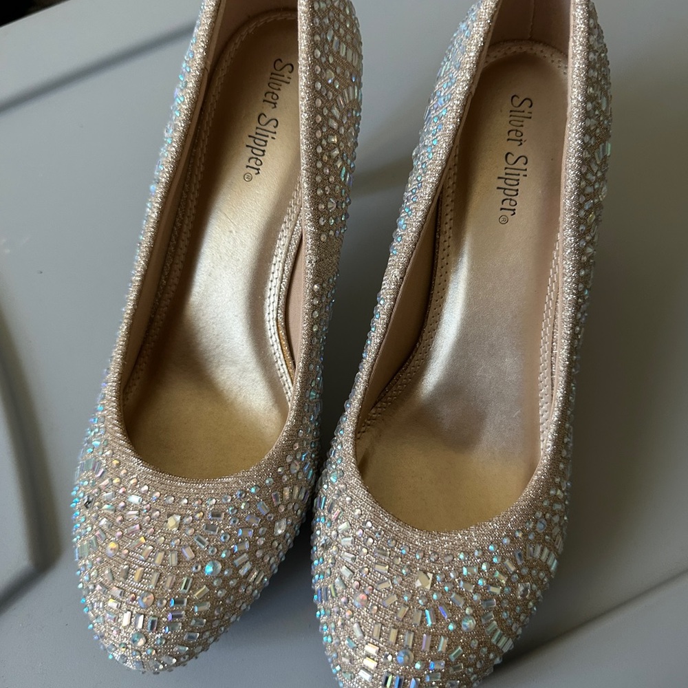 Silver Slipper Women's Sparkling Beige Heels